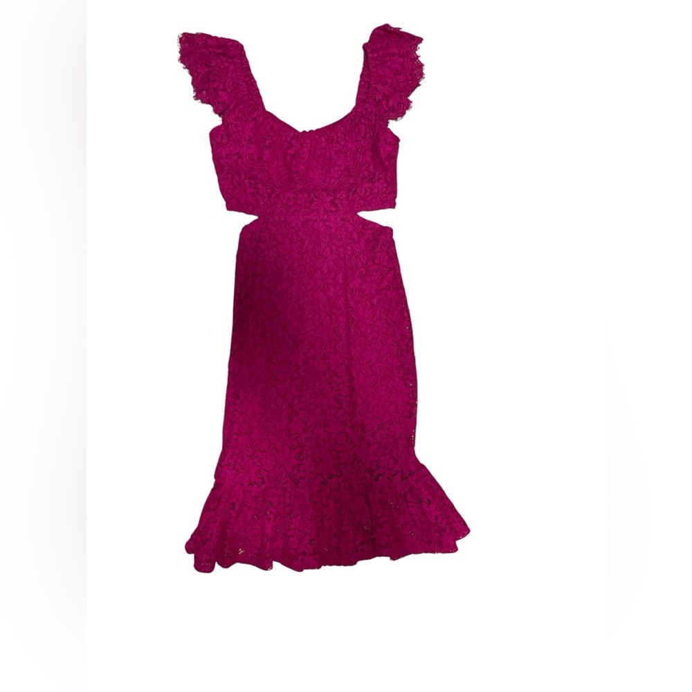 Express Fuchsia Lace Cutout Midi Dress
